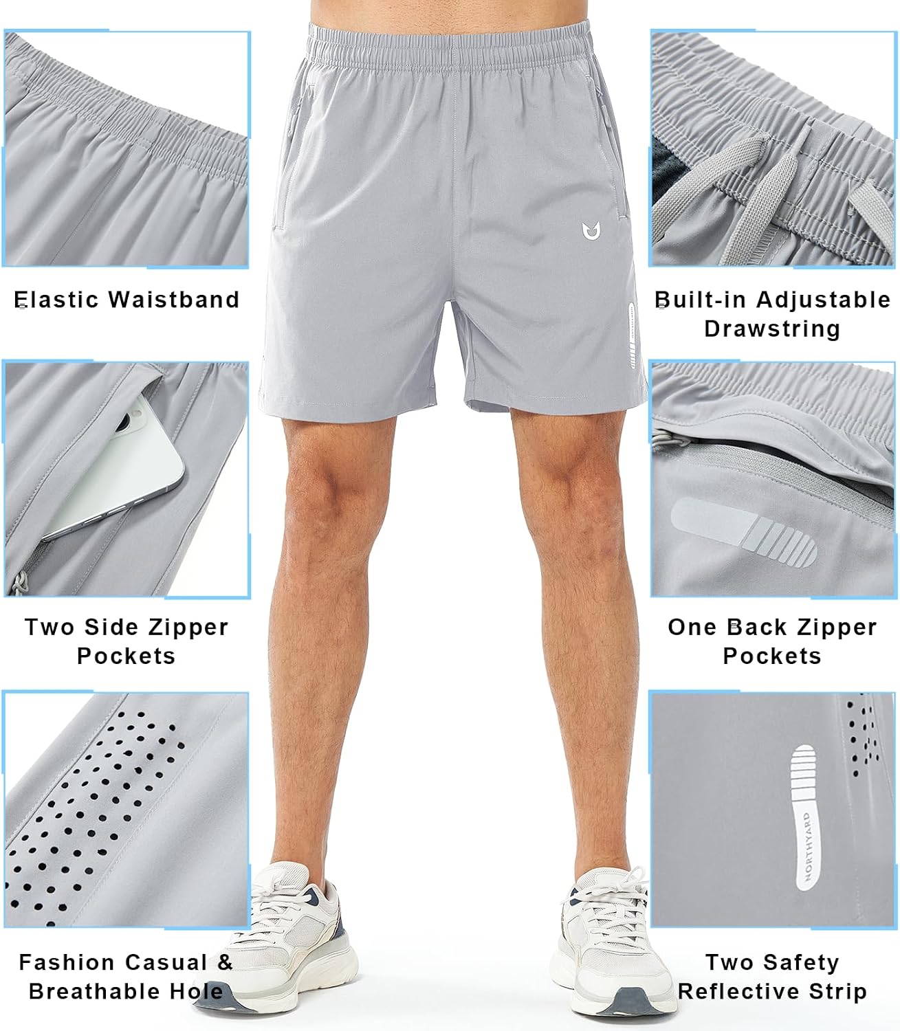 Men's Athletic Running Shorts Gym Workout 7"/9"/5" Quick Dry Lightweight Sports Basketball Tennis 3 Zipper Pockets