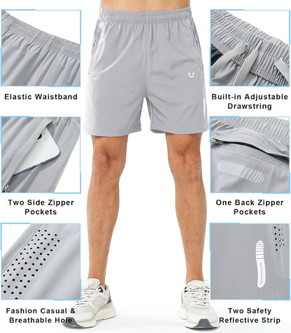 Men's Athletic Running Shorts Gym Workout 7"/9"/5" Quick Dry Lightweight Sports Basketball Tennis 3 Zipper Pockets
