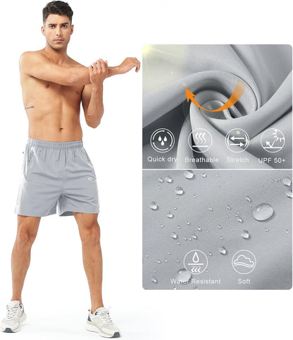 Men's Athletic Running Shorts Gym Workout 7"/9"/5" Quick Dry Lightweight Sports Basketball Tennis 3 Zipper Pockets
