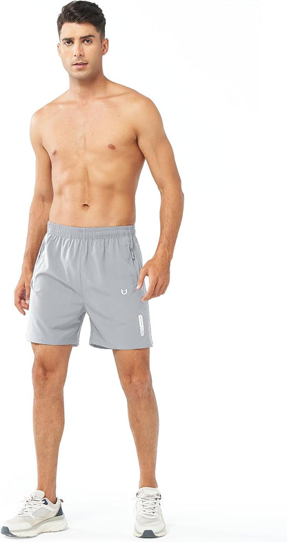 Men's Athletic Running Shorts Gym Workout 7"/9"/5" Quick Dry Lightweight Sports Basketball Tennis 3 Zipper Pockets
