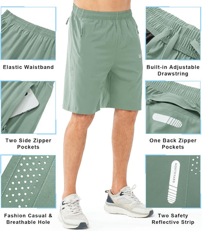 Men's Athletic Running Shorts Gym Workout 7"/9"/5" Quick Dry Lightweight Sports Basketball Tennis 3 Zipper Pockets