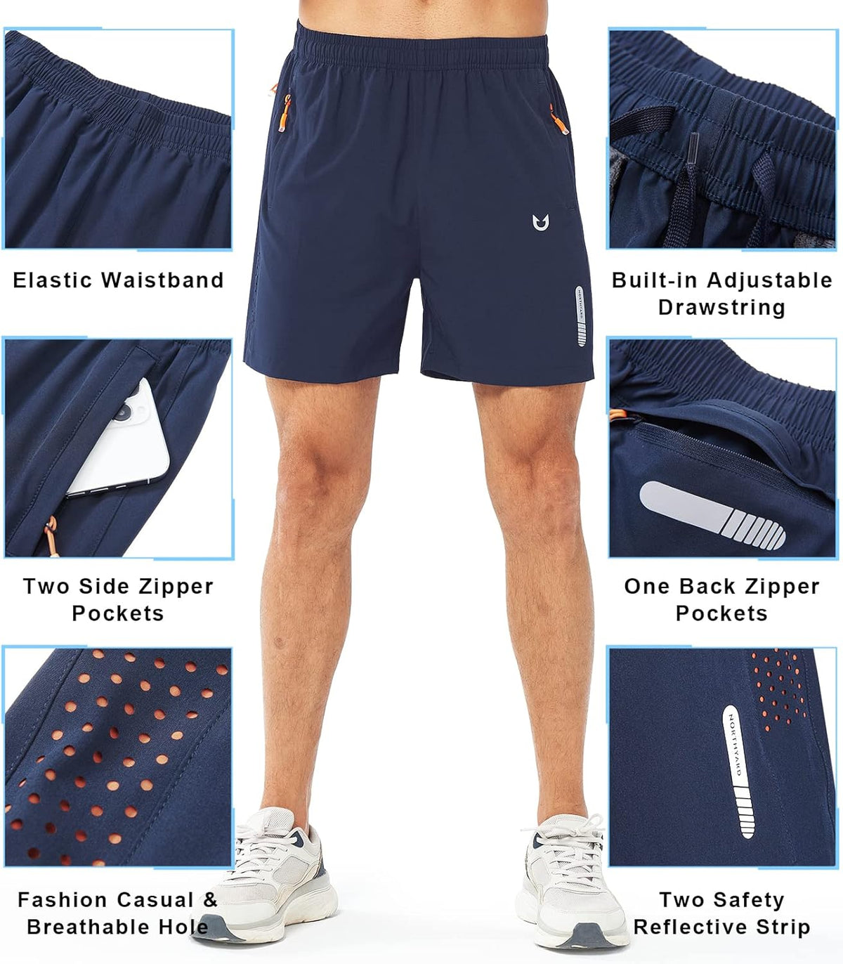Men's Athletic Running Shorts Gym Workout 7"/9"/5" Quick Dry Lightweight Sports Basketball Tennis 3 Zipper Pockets