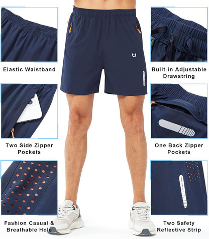 Men's Athletic Running Shorts Gym Workout 7"/9"/5" Quick Dry Lightweight Sports Basketball Tennis 3 Zipper Pockets