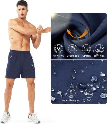 Men's Athletic Running Shorts Gym Workout 7"/9"/5" Quick Dry Lightweight Sports Basketball Tennis 3 Zipper Pockets