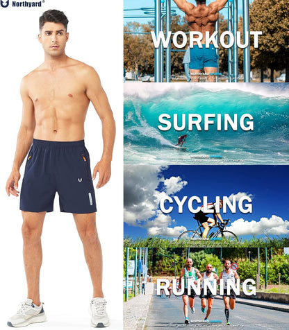 Men's Athletic Running Shorts Gym Workout 7"/9"/5" Quick Dry Lightweight Sports Basketball Tennis 3 Zipper Pockets