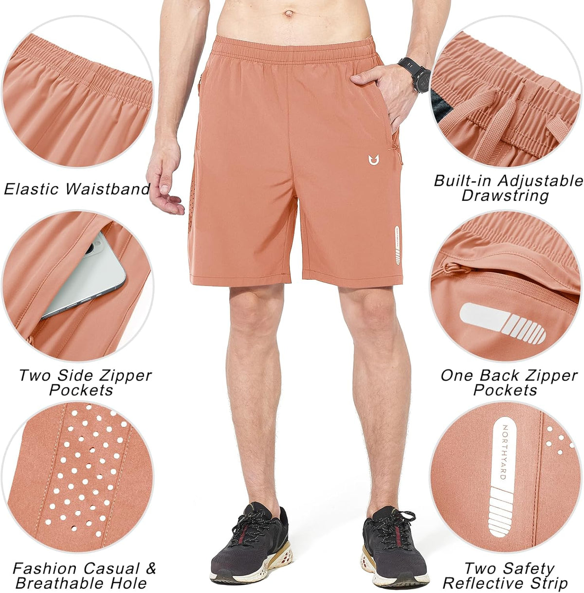 Men's Athletic Running Shorts Gym Workout 7"/9"/5" Quick Dry Lightweight Sports Basketball Tennis 3 Zipper Pockets