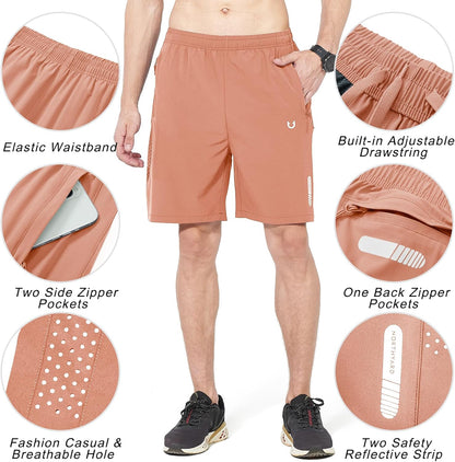 Men's Athletic Running Shorts Gym Workout 7"/9"/5" Quick Dry Lightweight Sports Basketball Tennis 3 Zipper Pockets