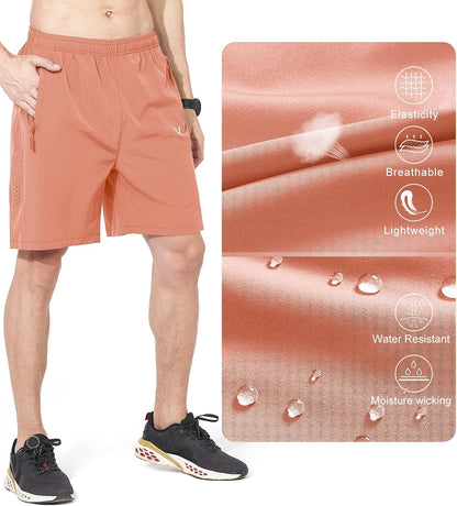 Men's Athletic Running Shorts Gym Workout 7"/9"/5" Quick Dry Lightweight Sports Basketball Tennis 3 Zipper Pockets