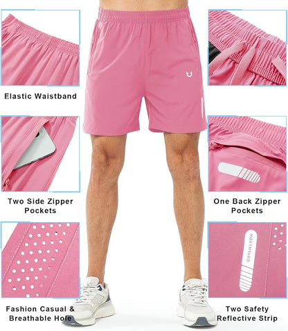 Men's Athletic Running Shorts Gym Workout 7"/9"/5" Quick Dry Lightweight Sports Basketball Tennis 3 Zipper Pockets