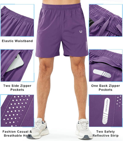 Men's Athletic Running Shorts Gym Workout 7"/9"/5" Quick Dry Lightweight Sports Basketball Tennis 3 Zipper Pockets