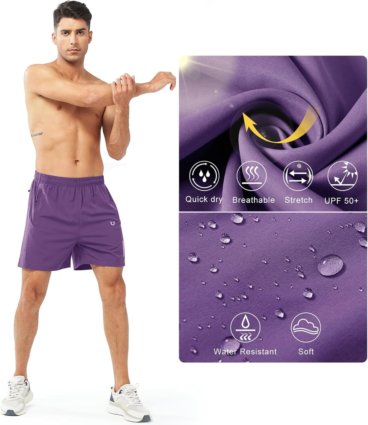 Men's Athletic Running Shorts Gym Workout 7"/9"/5" Quick Dry Lightweight Sports Basketball Tennis 3 Zipper Pockets