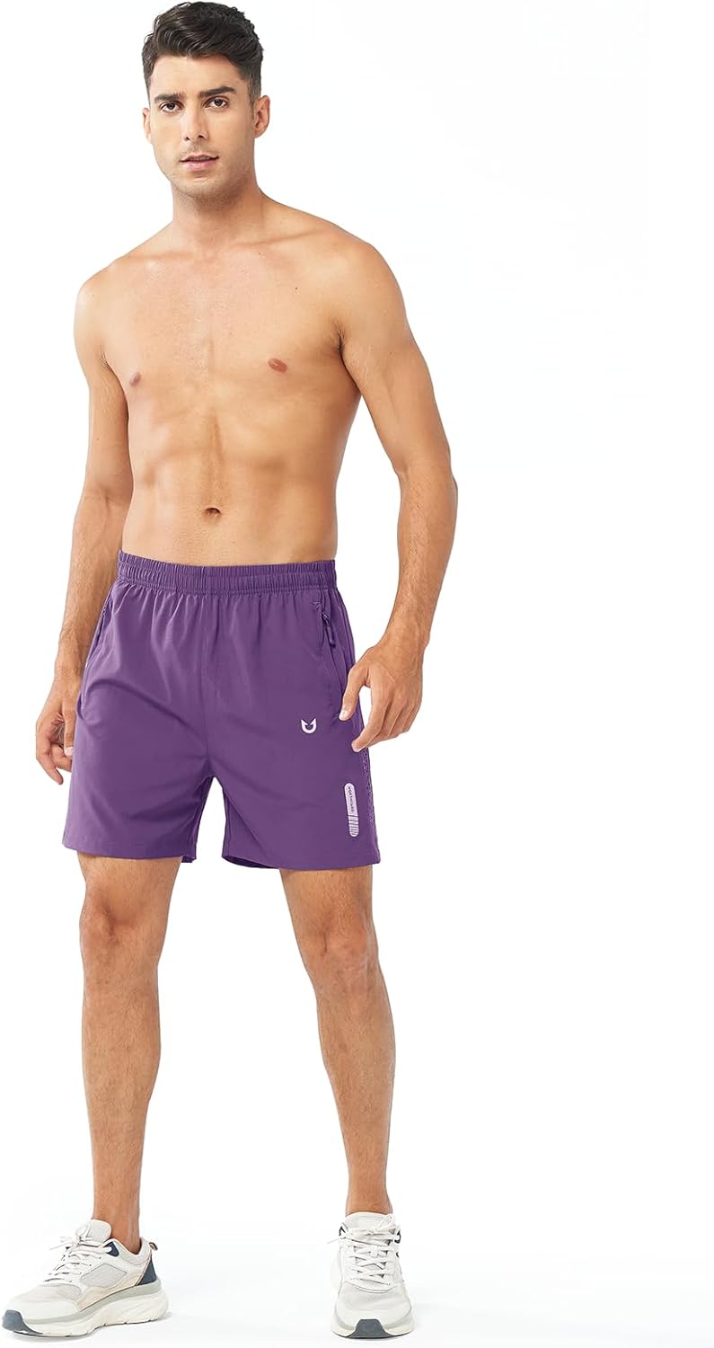 Men's Athletic Running Shorts Gym Workout 7"/9"/5" Quick Dry Lightweight Sports Basketball Tennis 3 Zipper Pockets