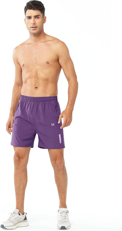 Men's Athletic Running Shorts Gym Workout 7"/9"/5" Quick Dry Lightweight Sports Basketball Tennis 3 Zipper Pockets
