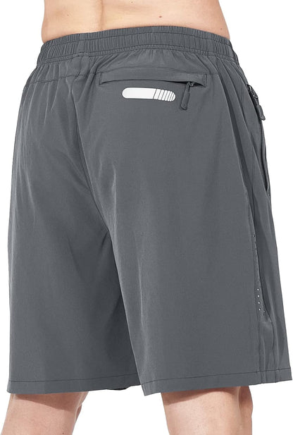 Men's Athletic Running Shorts Gym Workout 7"/9"/5" Quick Dry Lightweight Sports Basketball Tennis 3 Zipper Pockets