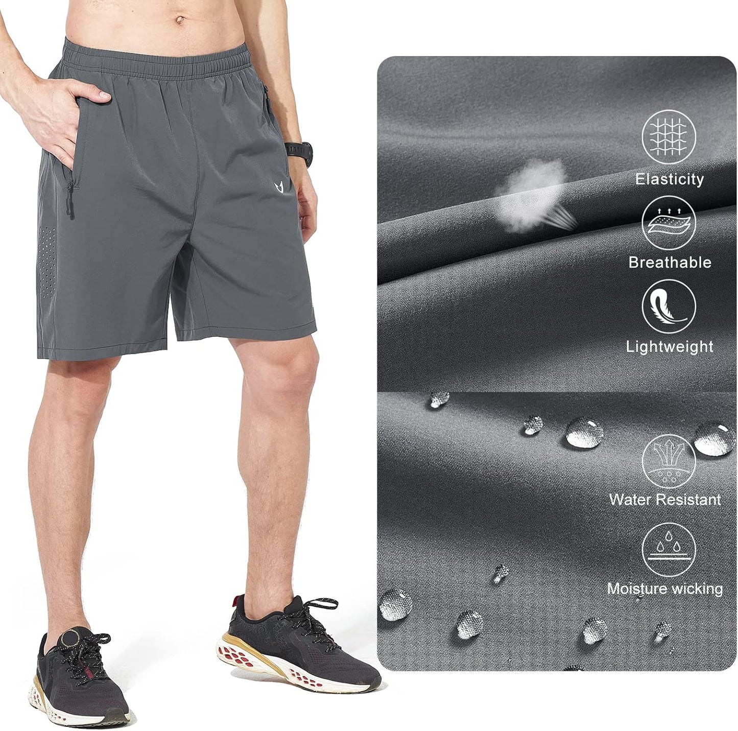 Men's Athletic Running Shorts Gym Workout 7"/9"/5" Quick Dry Lightweight Sports Basketball Tennis 3 Zipper Pockets