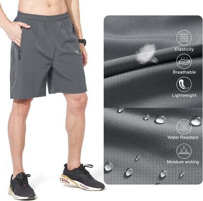Men's Athletic Running Shorts Gym Workout 7"/9"/5" Quick Dry Lightweight Sports Basketball Tennis 3 Zipper Pockets