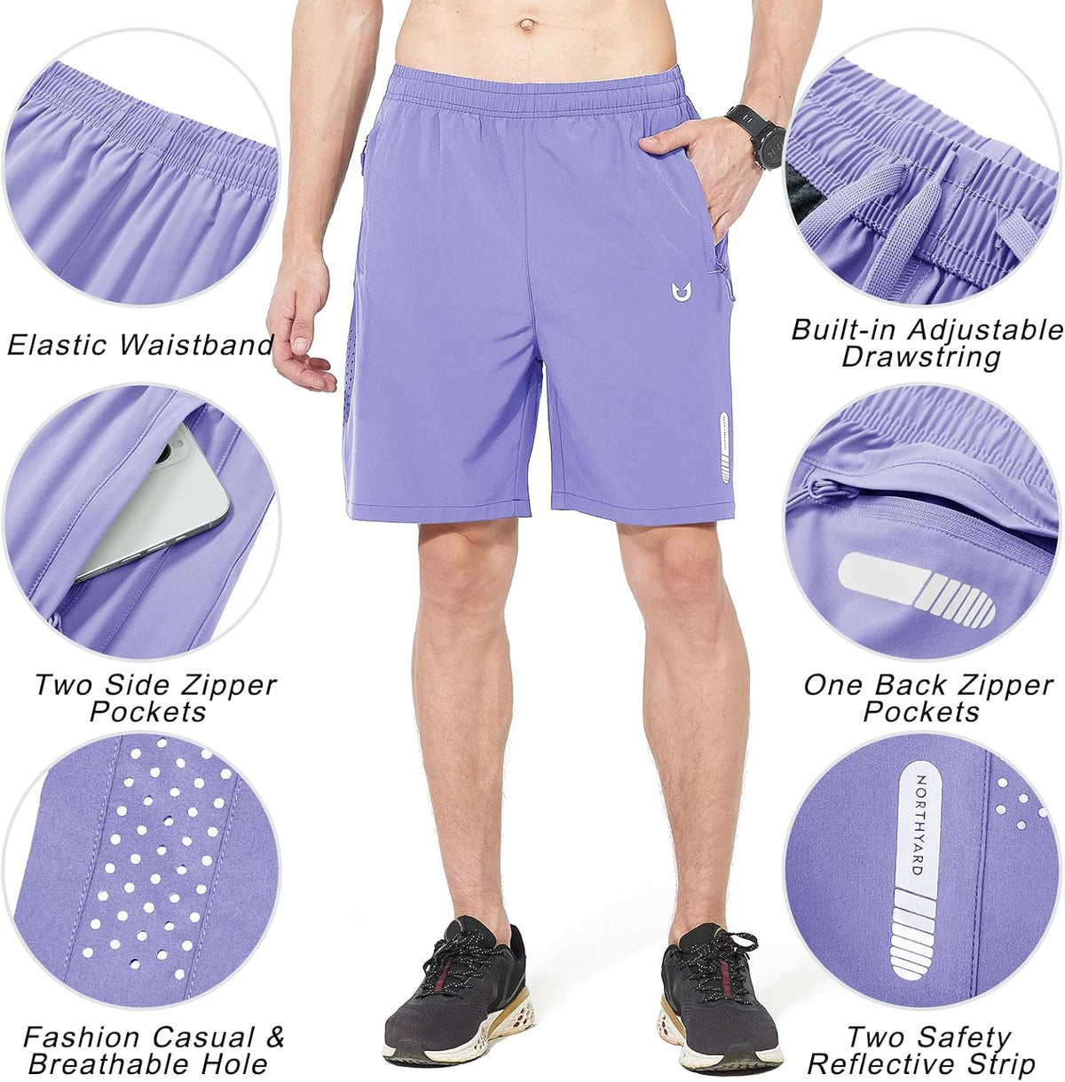 Men's Athletic Running Shorts Gym Workout 7"/9"/5" Quick Dry Lightweight Sports Basketball Tennis 3 Zipper Pockets