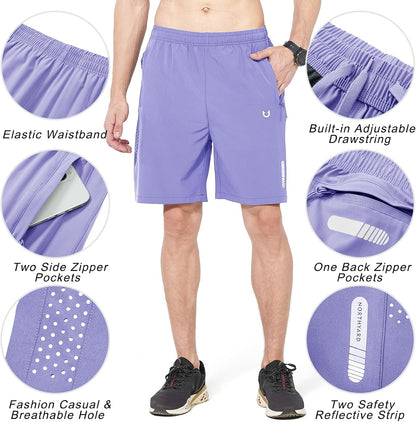 Men's Athletic Running Shorts Gym Workout 7"/9"/5" Quick Dry Lightweight Sports Basketball Tennis 3 Zipper Pockets