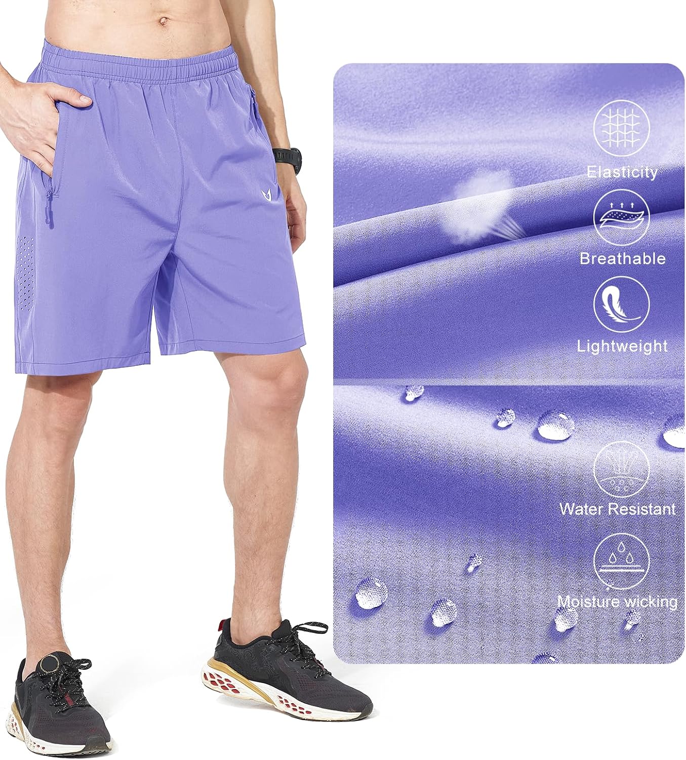 Men's Athletic Running Shorts Gym Workout 7"/9"/5" Quick Dry Lightweight Sports Basketball Tennis 3 Zipper Pockets