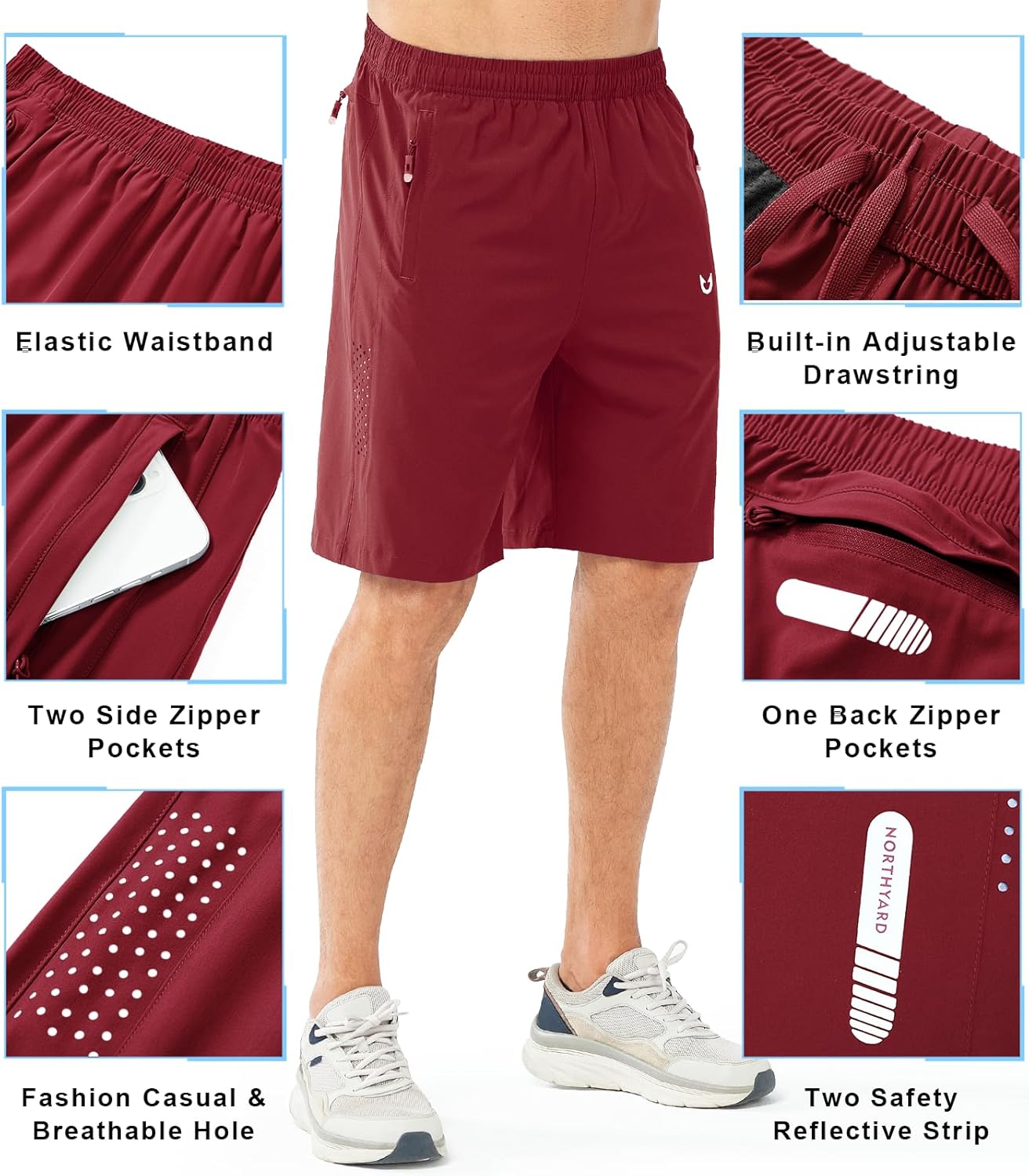 Men's Athletic Running Shorts Gym Workout 7"/9"/5" Quick Dry Lightweight Sports Basketball Tennis 3 Zipper Pockets