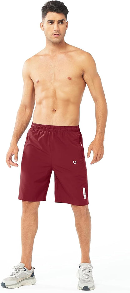 Men's Athletic Running Shorts Gym Workout 7"/9"/5" Quick Dry Lightweight Sports Basketball Tennis 3 Zipper Pockets