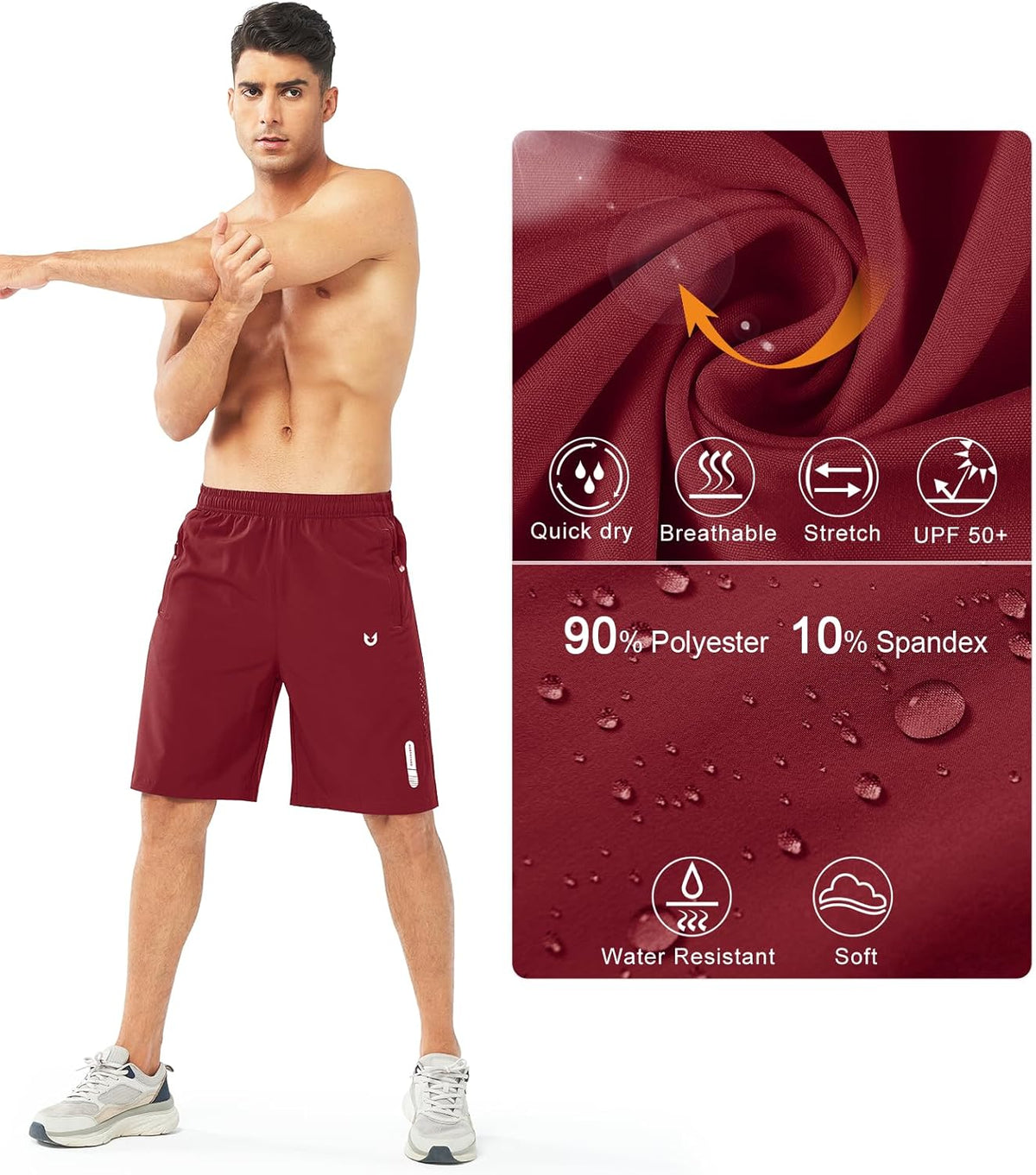 Men's Athletic Running Shorts Gym Workout 7"/9"/5" Quick Dry Lightweight Sports Basketball Tennis 3 Zipper Pockets
