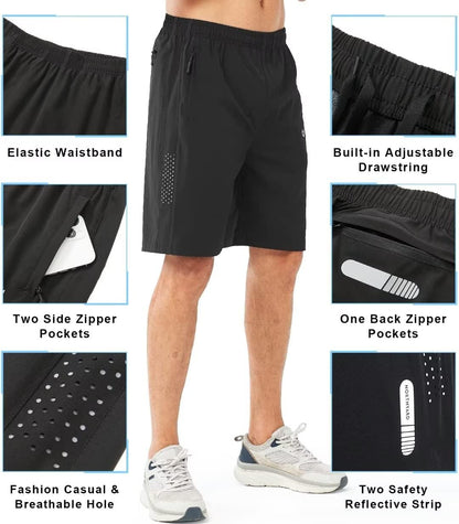 Men's Athletic Running Shorts Gym Workout 7"/9"/5" Quick Dry Lightweight Sports Basketball Tennis 3 Zipper Pockets