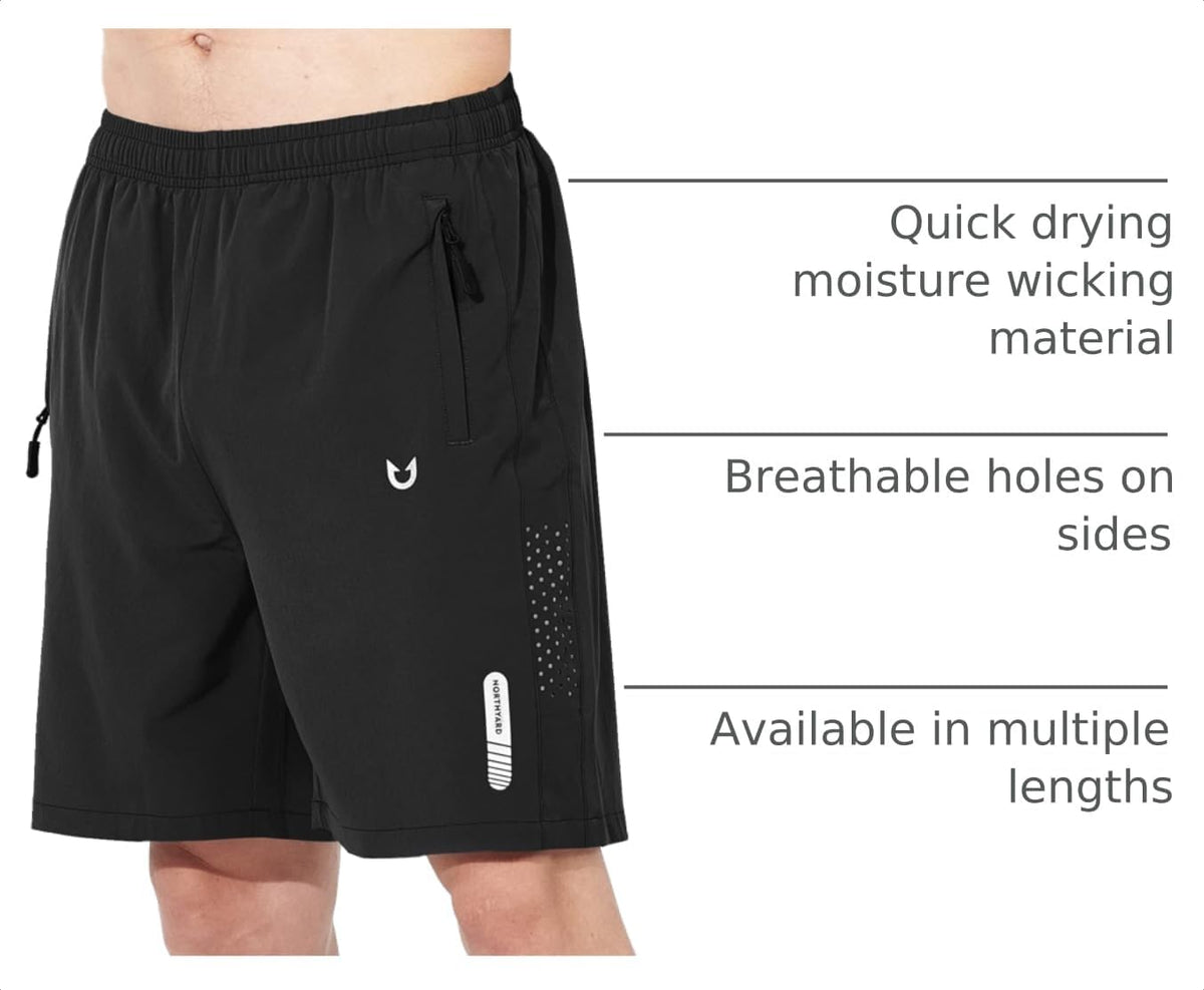 Men's Athletic Running Shorts Gym Workout 7"/9"/5" Quick Dry Lightweight Sports Basketball Tennis 3 Zipper Pockets