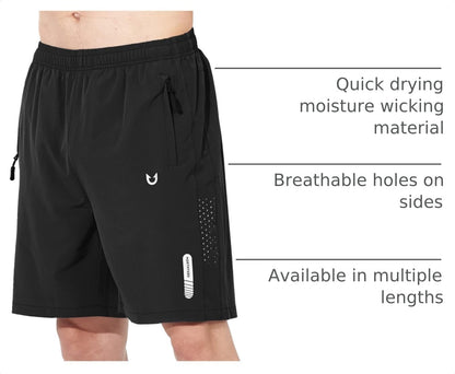 Men's Athletic Running Shorts Gym Workout 7"/9"/5" Quick Dry Lightweight Sports Basketball Tennis 3 Zipper Pockets