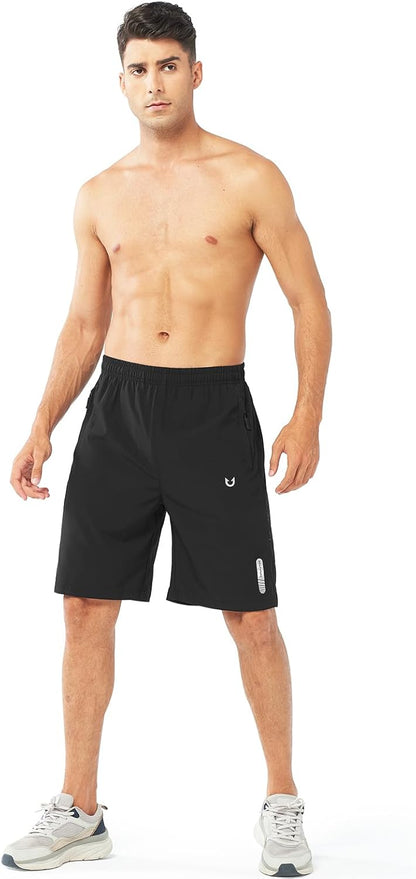 Men's Athletic Running Shorts Gym Workout 7"/9"/5" Quick Dry Lightweight Sports Basketball Tennis 3 Zipper Pockets