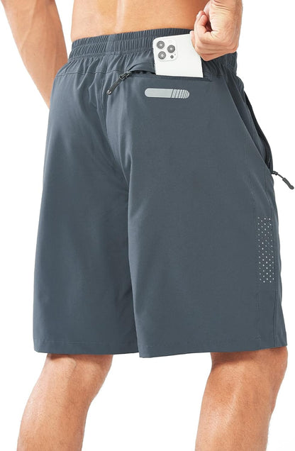 Men's Athletic Running Shorts Gym Workout 7"/9"/5" Quick Dry Lightweight Sports Basketball Tennis 3 Zipper Pockets