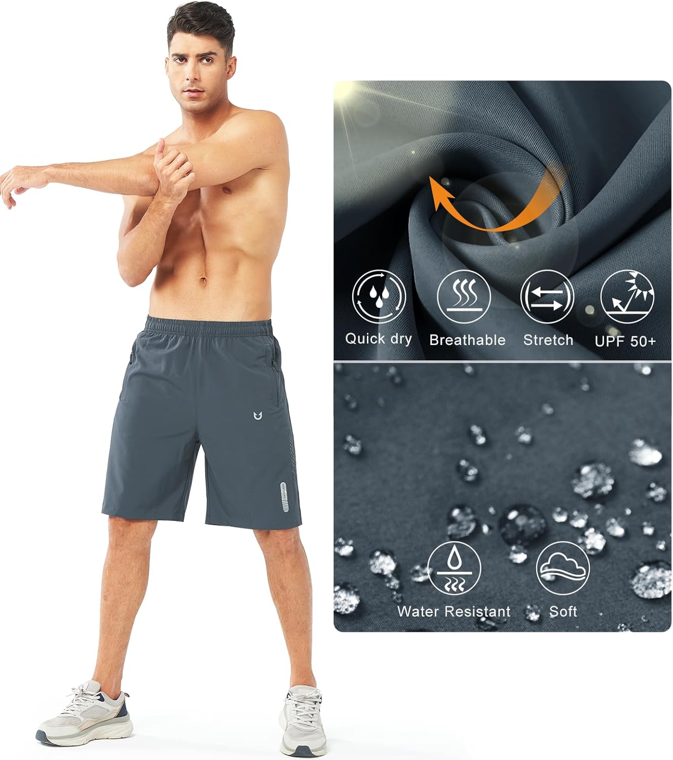 Men's Athletic Running Shorts Gym Workout 7"/9"/5" Quick Dry Lightweight Sports Basketball Tennis 3 Zipper Pockets