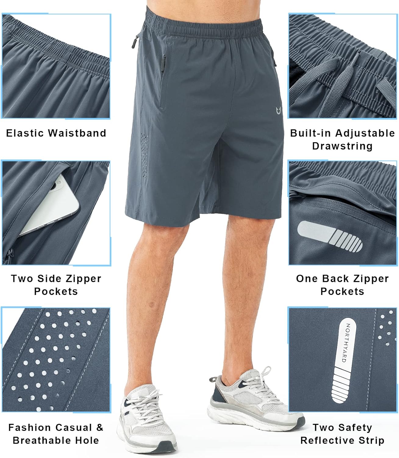 Men's Athletic Running Shorts Gym Workout 7"/9"/5" Quick Dry Lightweight Sports Basketball Tennis 3 Zipper Pockets