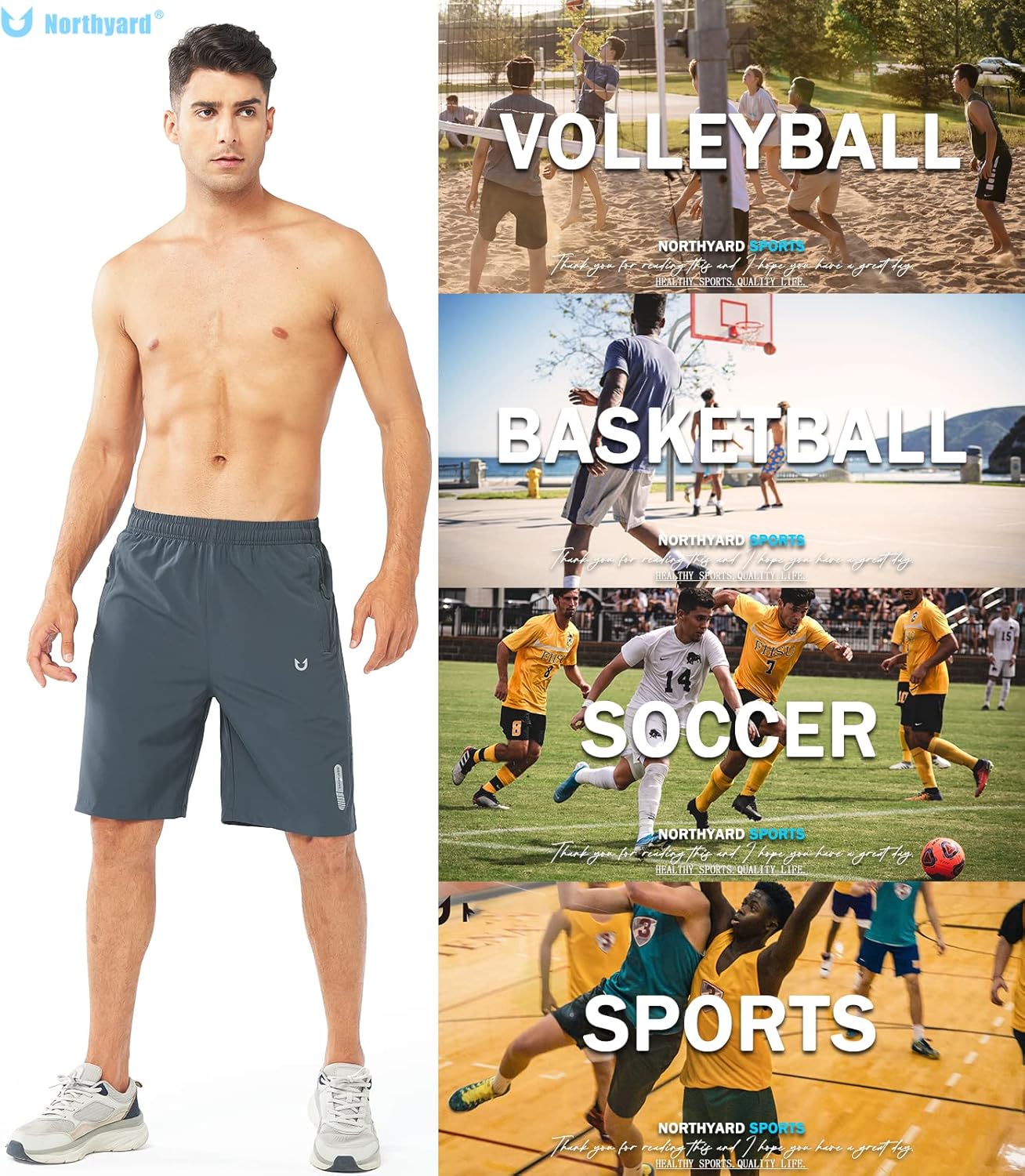 Men's Athletic Running Shorts Gym Workout 7"/9"/5" Quick Dry Lightweight Sports Basketball Tennis 3 Zipper Pockets