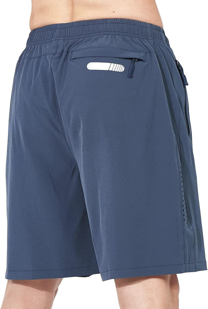 Men's Athletic Running Shorts Gym Workout 7"/9"/5" Quick Dry Lightweight Sports Basketball Tennis 3 Zipper Pockets