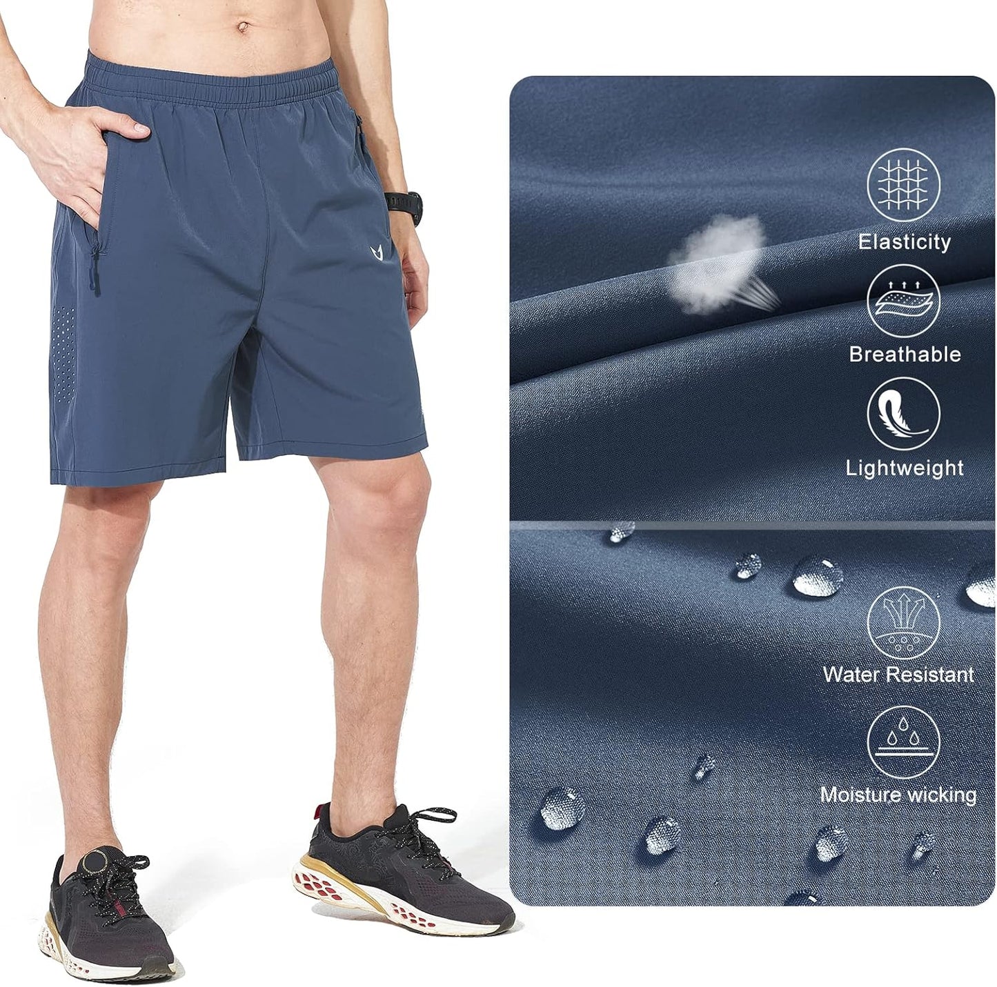 Men's Athletic Running Shorts Gym Workout 7"/9"/5" Quick Dry Lightweight Sports Basketball Tennis 3 Zipper Pockets