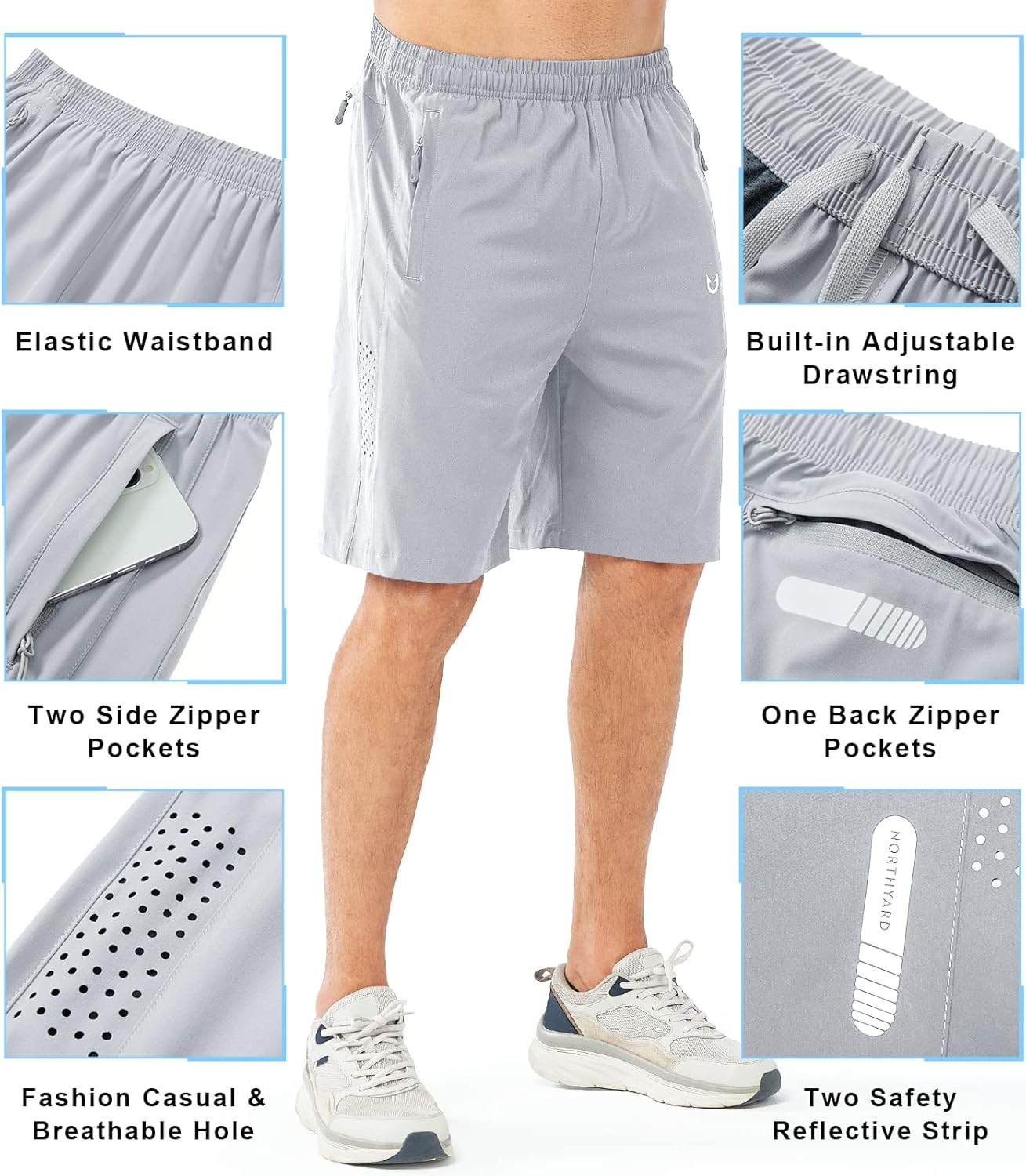 Men's Athletic Running Shorts Gym Workout 7"/9"/5" Quick Dry Lightweight Sports Basketball Tennis 3 Zipper Pockets