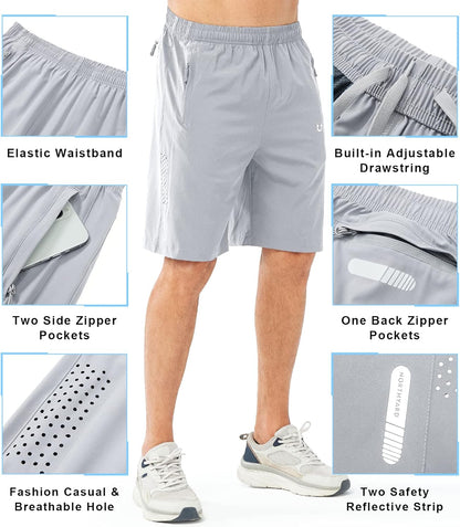 Men's Athletic Running Shorts Gym Workout 7"/9"/5" Quick Dry Lightweight Sports Basketball Tennis 3 Zipper Pockets