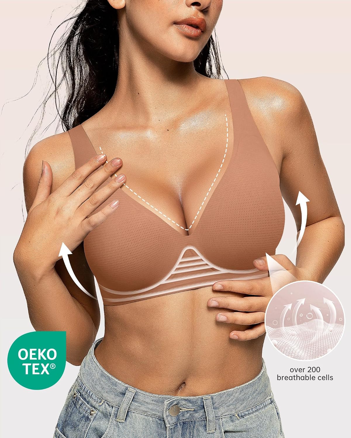 Womens Deep V Bras Wireless Comfortable Bra Supportive No Underwire Bras Tshirt Push Up Bralettes Plunge Seamless Bra - Colors A