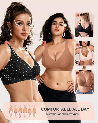 Womens Deep V Bras Wireless Comfortable Bra Supportive No Underwire Bras Tshirt Push Up Bralettes Plunge Seamless Bra - Colors A