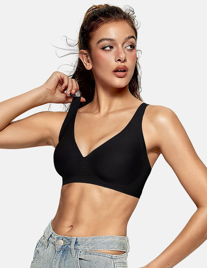 Womens Deep V Bras Wireless Comfortable Bra Supportive No Underwire Bras Tshirt Push Up Bralettes Plunge Seamless Bra - Colors A