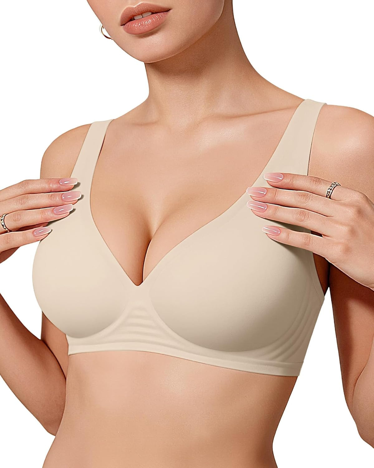 Womens Deep V Bras Wireless Comfortable Bra Supportive No Underwire Bras Tshirt Push Up Bralettes Plunge Seamless Bra - Colors A
