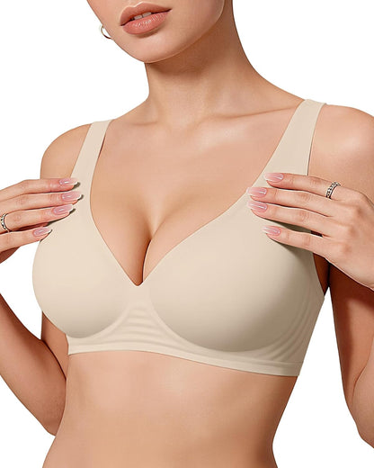Womens Deep V Bras Wireless Comfortable Bra Supportive No Underwire Bras Tshirt Push Up Bralettes Plunge Seamless Bra - Colors A