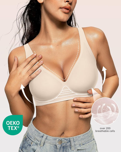 Womens Deep V Bras Wireless Comfortable Bra Supportive No Underwire Bras Tshirt Push Up Bralettes Plunge Seamless Bra - Colors A