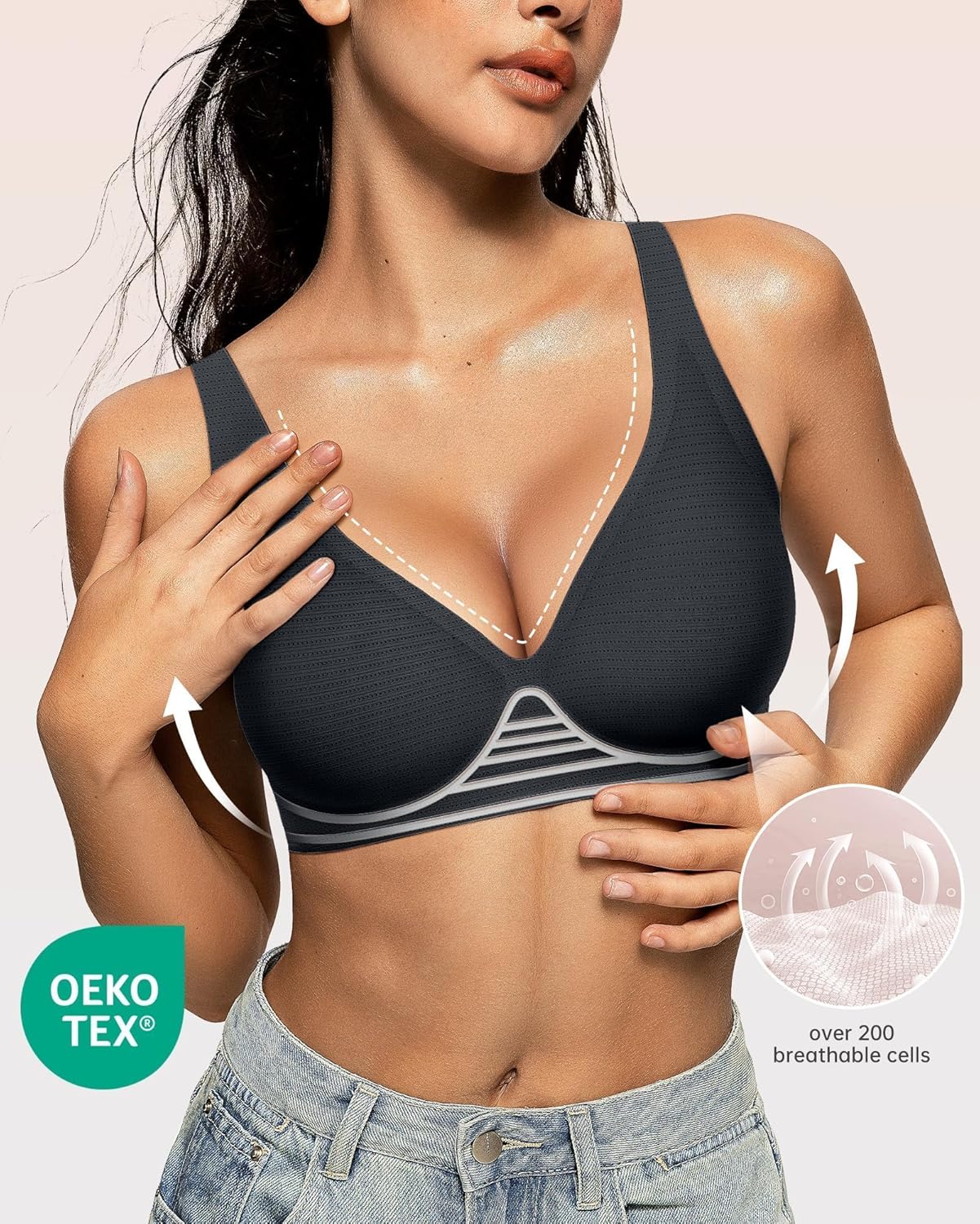 Womens Deep V Bras Wireless Comfortable Bra Supportive No Underwire Bras Tshirt Push Up Bralettes Plunge Seamless Bra - Colors A