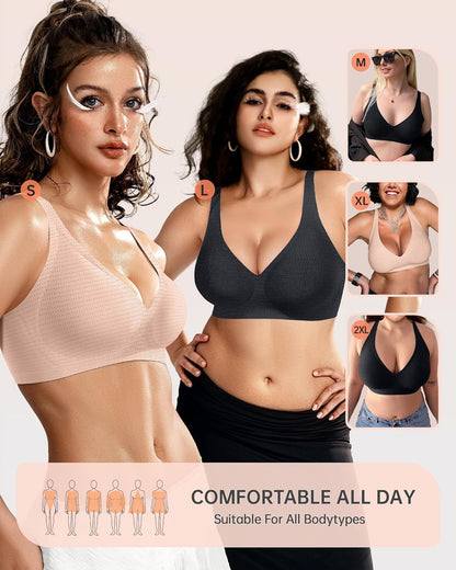 Womens Deep V Bras Wireless Comfortable Bra Supportive No Underwire Bras Tshirt Push Up Bralettes Plunge Seamless Bra - Colors A