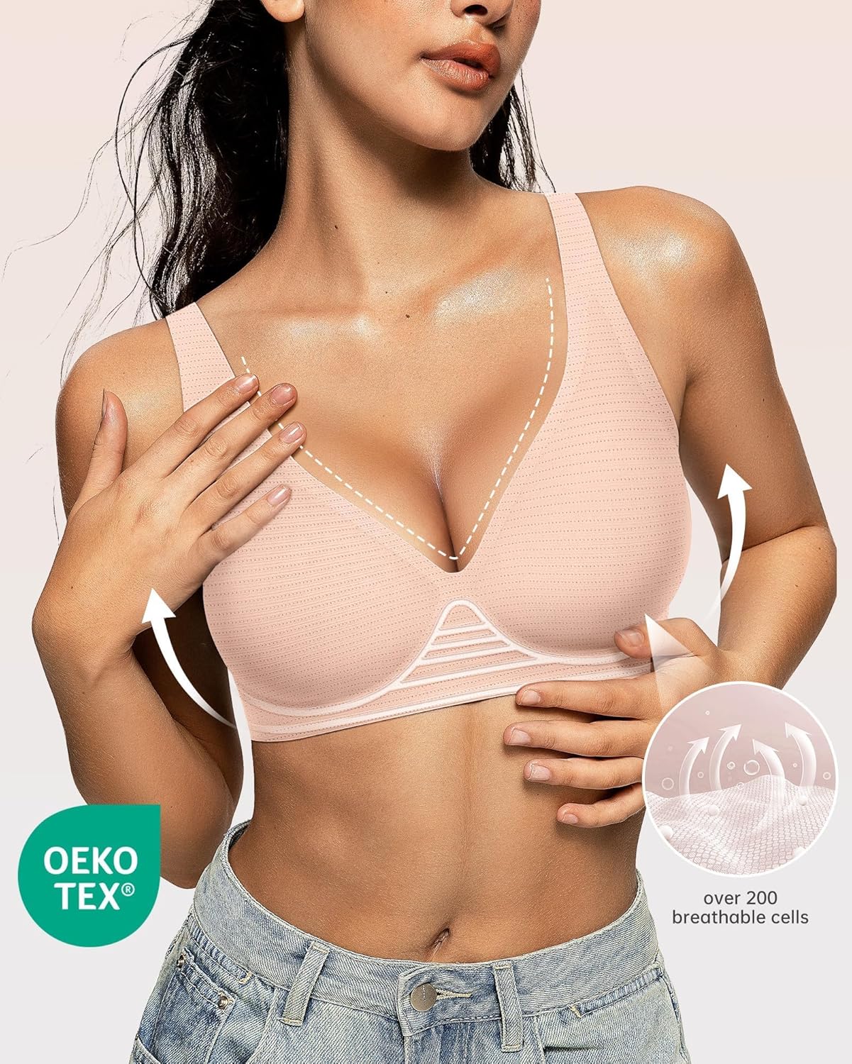 Womens Deep V Bras Wireless Comfortable Bra Supportive No Underwire Bras Tshirt Push Up Bralettes Plunge Seamless Bra - Colors A