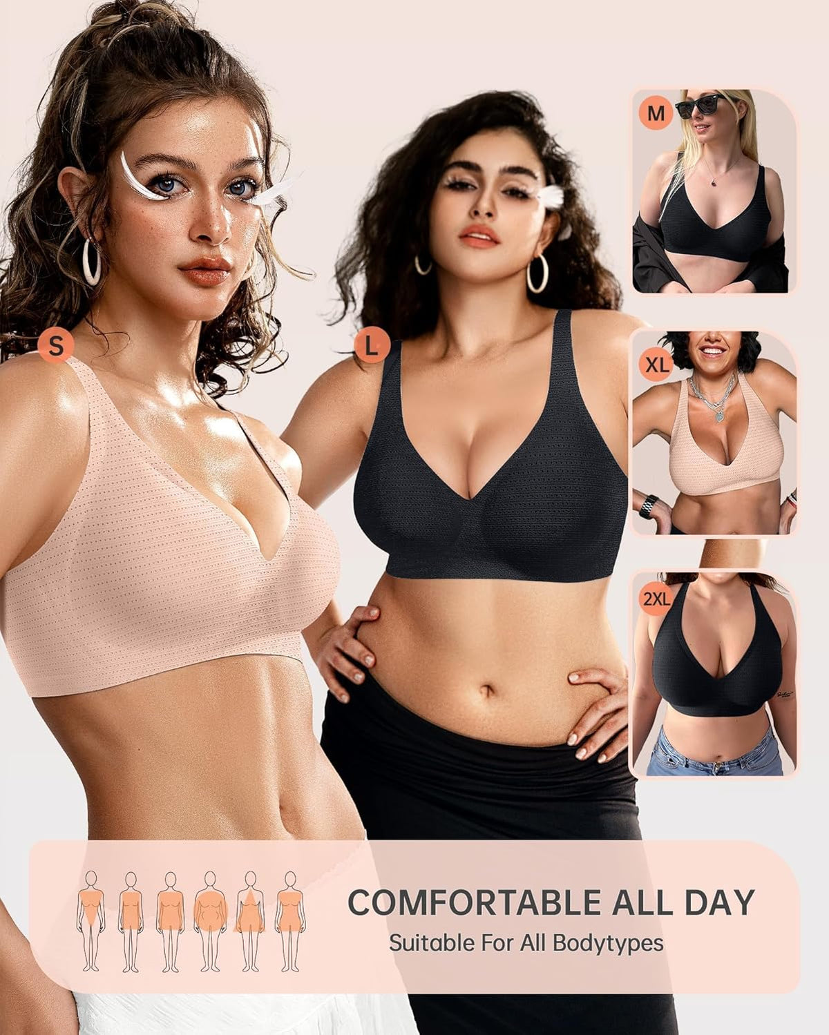 Womens Deep V Bras Wireless Comfortable Bra Supportive No Underwire Bras Tshirt Push Up Bralettes Plunge Seamless Bra - Colors A