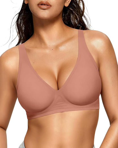 Womens Deep V Bras Wireless Comfortable Bra Supportive No Underwire Bras Tshirt Push Up Bralettes Plunge Seamless Bra - Colors A