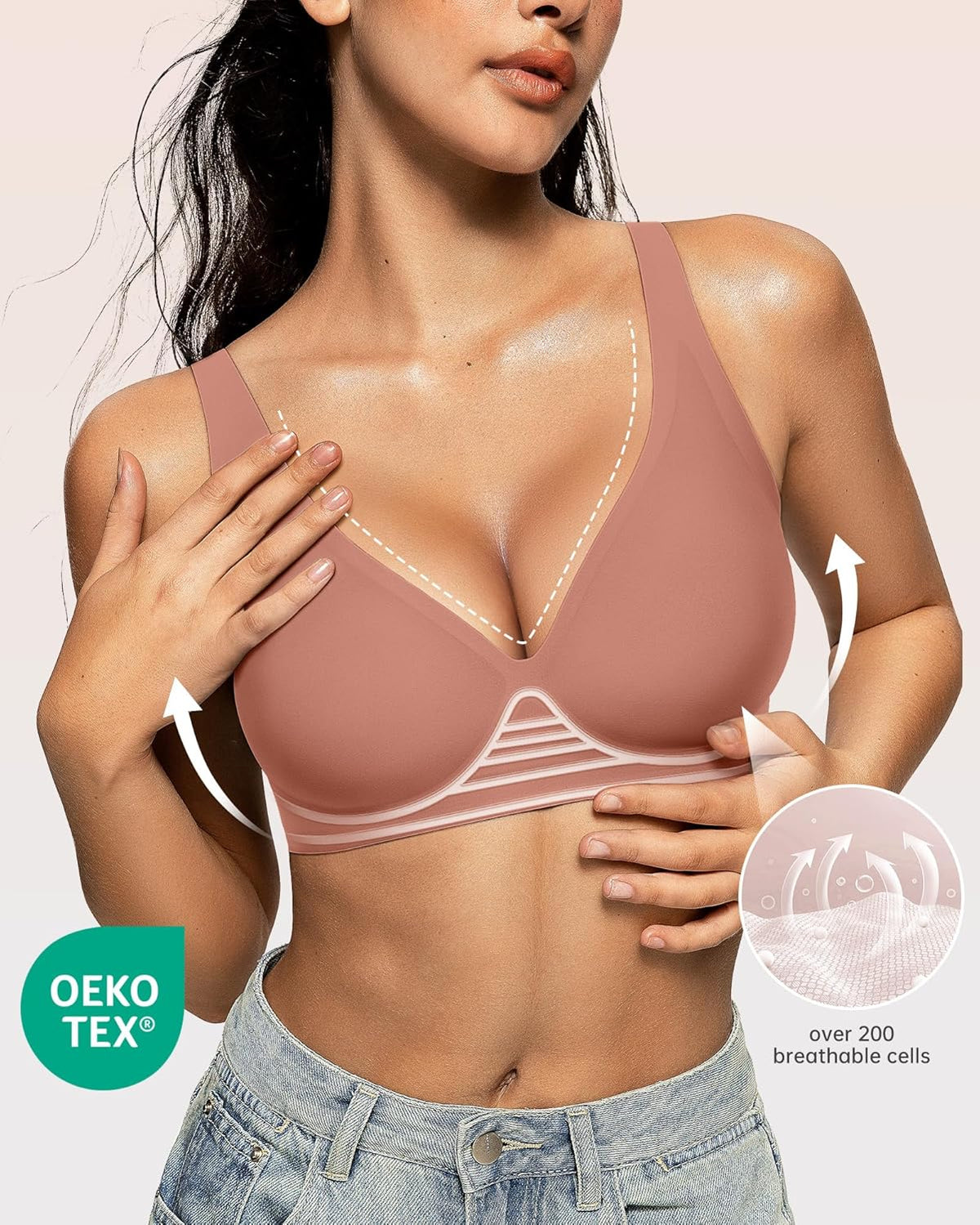 Womens Deep V Bras Wireless Comfortable Bra Supportive No Underwire Bras Tshirt Push Up Bralettes Plunge Seamless Bra - Colors A